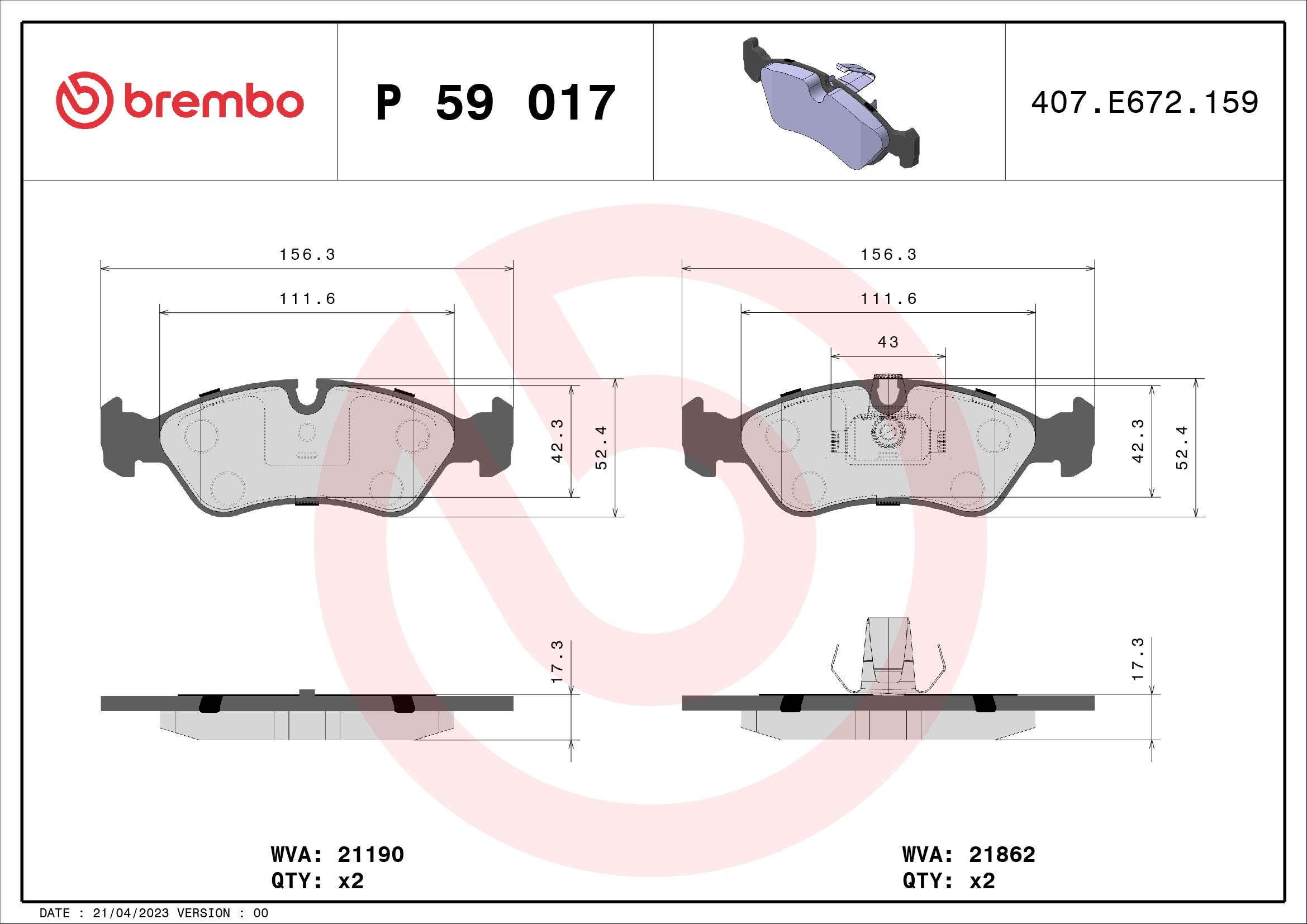 A.B.S. P 59 017 BREMBO Bremsbelagsatz, Scheibenbremse
